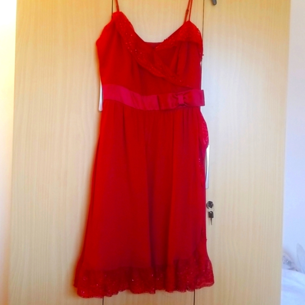 ❤🌹❤ Betsey Johnson Silk, Satin, Lace & Sequin Spaghetti Strap Evening Dress❤